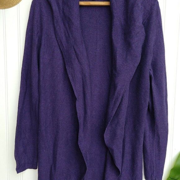 Eileen Fisher Purple Cocoon Open Front Cardigan Size XS Cotton Viscose Linen - Picture 4 of 8